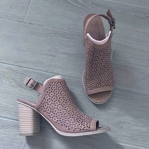 Peep Toe Faux Suede Sandals with Stacked Block Heel